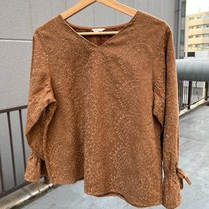 Embroidered Eyelet Design Top, 3/4 Ruffled Sleeve